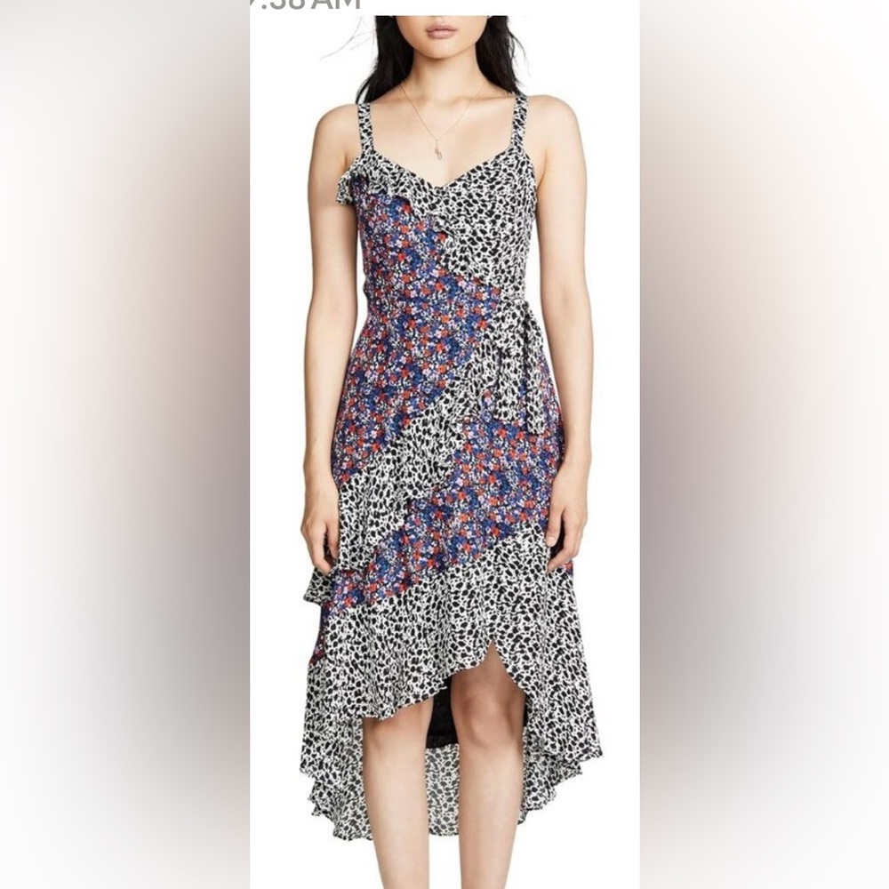 Parker Asymmetrical Dress in Blue and Black Print